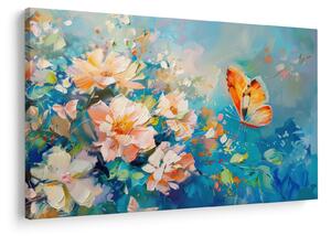 Obraz - Motýľ a kvety, olejomaľba II. (90x60 cm)