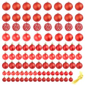 Sada vianočných gúľ, 100 ks, 3/4/6 cm, červená