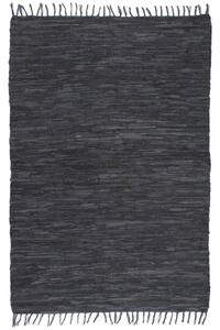 Ručne tkaný Chindi koberec, koža, 120x170 cm, sivý