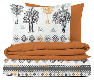 Ervi bavlnené obliečky DUO - stromy na bielom/oranžove