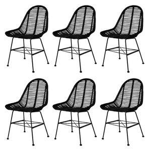 Jedálenské stoličky 6 ks, čierne, prírodný ratan