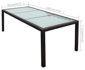 Záhradný stôl 190x90x75 cm, hnedý, polyratan a sklo