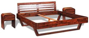 Rám postele s 2 nočnými stolíkmi, akáciové drevo, 180x200 cm