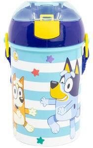 Plastová fľaša na pitie so slamkou, viečkom a popruhom Bluey - BPA Free - 450 ml