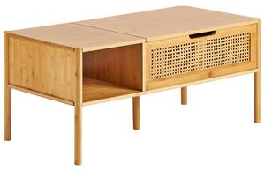 Konferenčný stolík prírodný bambusové drevo ratan 99 x 48 cm s úložným priestorom zdvíhacia vrchná doska boho štýl obývacia izba