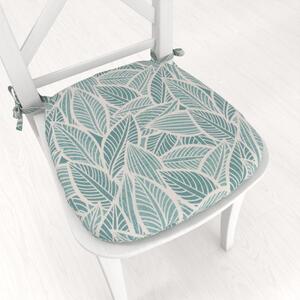 Biante Oblý podsedák Leona LN-166 Biele listy na modrozelenom - 39x37x3 cm