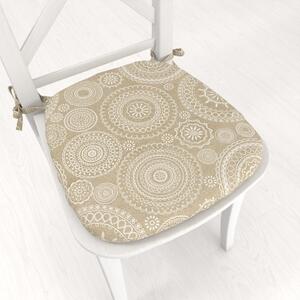 Biante Oblý podsedák Leona LN-170 Biele mandaly na režnom - 39x37x3 cm