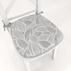 Biante Oblý podsedák Leona LN-169 Biele listy na sivom - 39x37x3 cm