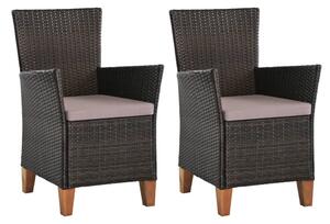 Vonkajšie stoličky s podložkami 2 ks, polyratan, hnedé