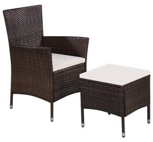 Vonkajšia stolička a taburetka s podložkami, polyratan, hnedé