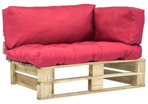 Záhradná sedačka z paliet s červenými podložkami, borovica