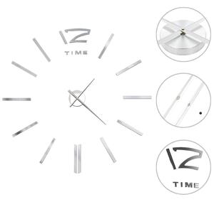 3D nástenné hodiny s moderným dizajnom 100 cm XXL strieborné