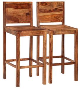 Barové stoličky 2 ks, hnedé, drevený masív sheesham