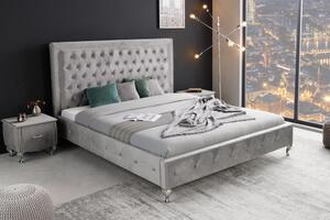 Invicta Interior - Manželská posteľ Chesterfield EXTRAVAGANCIA 180x200 cm strieborno šedá zamat