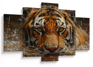 Obraz - Portrét tigra vo vode (150x105 cm)