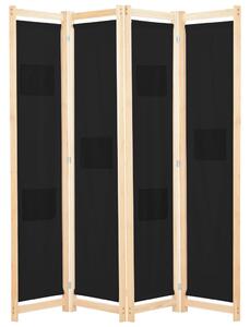 4-panelový paraván čierny 160x170x4 cm látkový