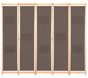 5-panelový paraván hnedý 200x170x4 cm látkový