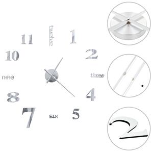 3D nástenné hodiny s moderným dizajnom 100 cm XXL strieborné