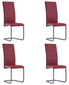 Jedálenské stoličky, perová kostra 4 ks, červené, umelá koža
