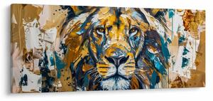 Obraz - Abstraktná olejomaľba s levom (120x50 cm)