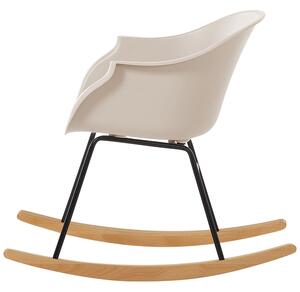 Hojdacia stolička plastová béžová kovové nohy masívne drevo sedadlo v tvare mušle moderný štýl