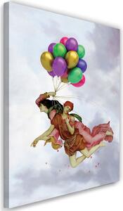 Obraz na plátne Dvaja ľudia lietajúci na balónoch - Jose Luis Guerrero Rozmery: 40 x 60 cm