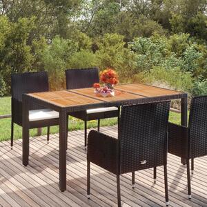 Záhradný stôl s drevenou doskou čierny 150x90x75 cm polyratan