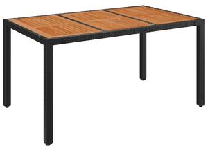 Záhradný stôl s drevenou doskou čierny 150x90x75 cm polyratan