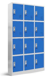 JAN NOWAK Kovová šatňová boxová skriňa na sokli s 12 boxami model MARCIN 900x1850x400, šedo-modrá