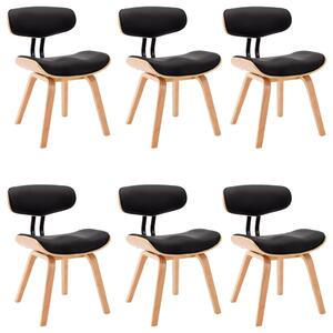 Jedálenské stoličky 6 ks čierne ohýbané drevo a umelá koža