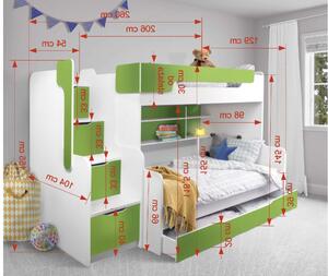 Detská poschodová posteľ HARRY | biela/zelená
