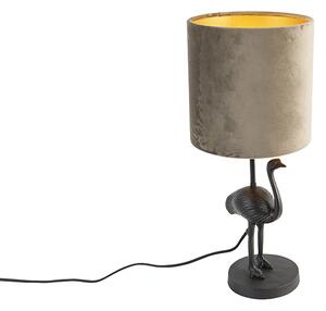 Vintage stolná lampa čierna látková tienidlo taupe 20 cm - pštros