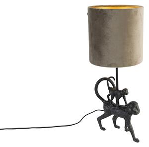 Vintage stolná lampa čierna s látkovým tienidlom taupe - Aap Unge
