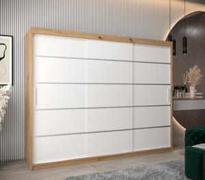Šatníková skriňa ENNI - šírka 250 cm, dub artisan / biela