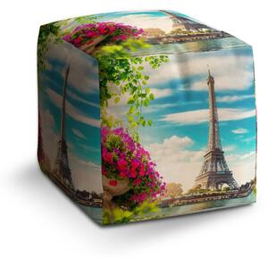 Sablio Taburet Cube Paríž Eiffelova veža Mraky - 40x40x40 cm