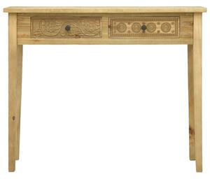 Konzolový stolík s 2 zásuvkami hnedý 96x40x78 cm drevený vyrezávaný