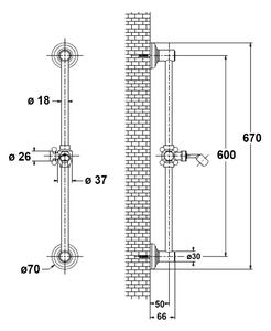 Sapho ANTEA sprchová tyč, posuvný držiak, 670mm, chróm II. akosť