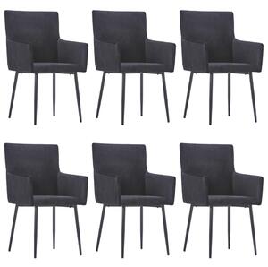 Jedálenské stoličky s opierkami 6 ks, čierne, zamat