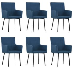 Jedálenské stoličky s opierkami 6 ks, modré, látka