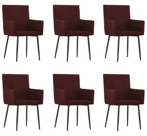Jedálenské stoličky s opierkami 6 ks, vínovo červené, látka