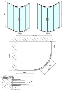 Polysan EASY LINE štvrťkruhová sprchová zástena 1000x800mm, L/R, číre sklo