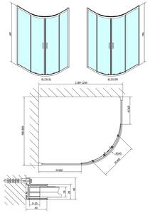 Polysan EASY LINE štvrťkruhová sprchová zástena 1200x800mm, L/R, číre sklo