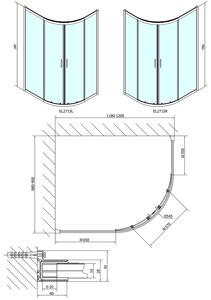 Polysan EASY LINE štvrťkruhová sprchová zástena 1200x900mm, L/R, číre sklo