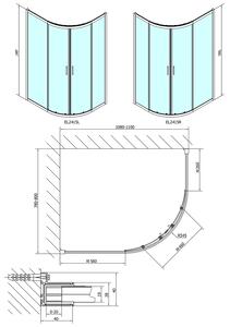 Polysan EASY LINE štvrťkruhová sprchová zástena 1100x800mm, L/R, číre sklo