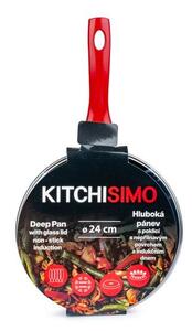 Hlboká panvica s pokrievkou KITCHISIMO Rosso 24cm nepriľnavý povrch