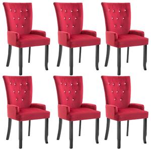 Jedálenské stoličky s opierkami 6 ks červené zamatové