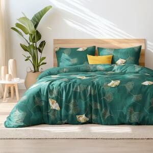 Goldea bavlnené posteľné obliečky - listy ginkgo na tmavo zelenom 140 x 200 a 70 x 90 cm