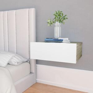 800316 Floating Nightstand White and Sonoma Oak 40x30x15 cm Chipboard