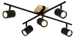 Stropné svietidlo čierne s drevom 5 svietidiel nastaviteľné obdĺžnikové - Jeana