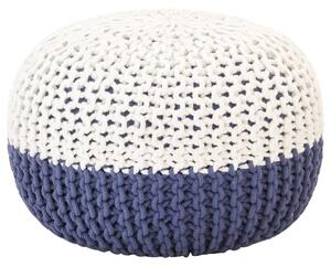 Ručne pletená taburetka modro-biela 50x35 cm bavlnená